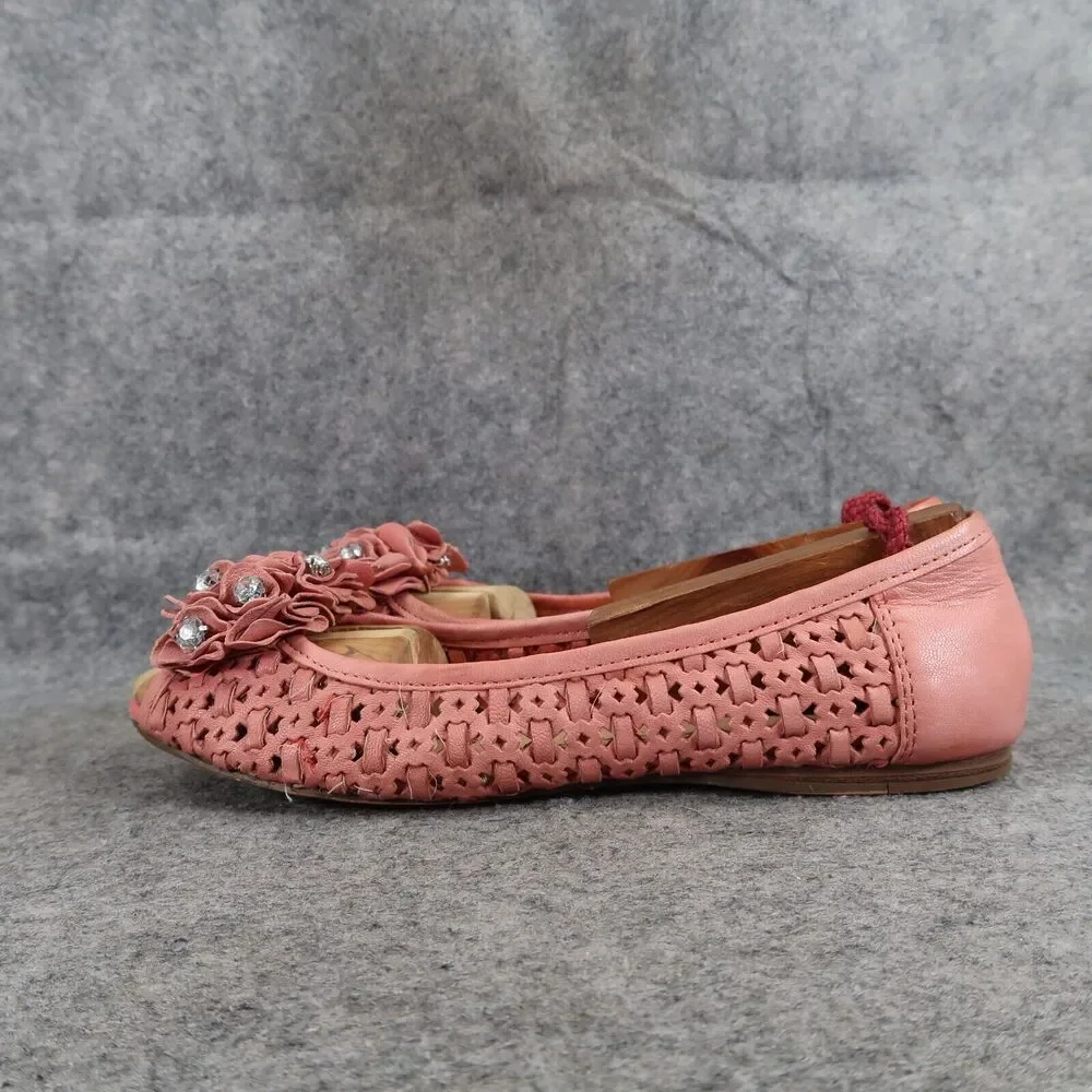 Report Shoes Womens 7 Flats Slip On Woven Peep Toe Ruffle Embellished Fashion